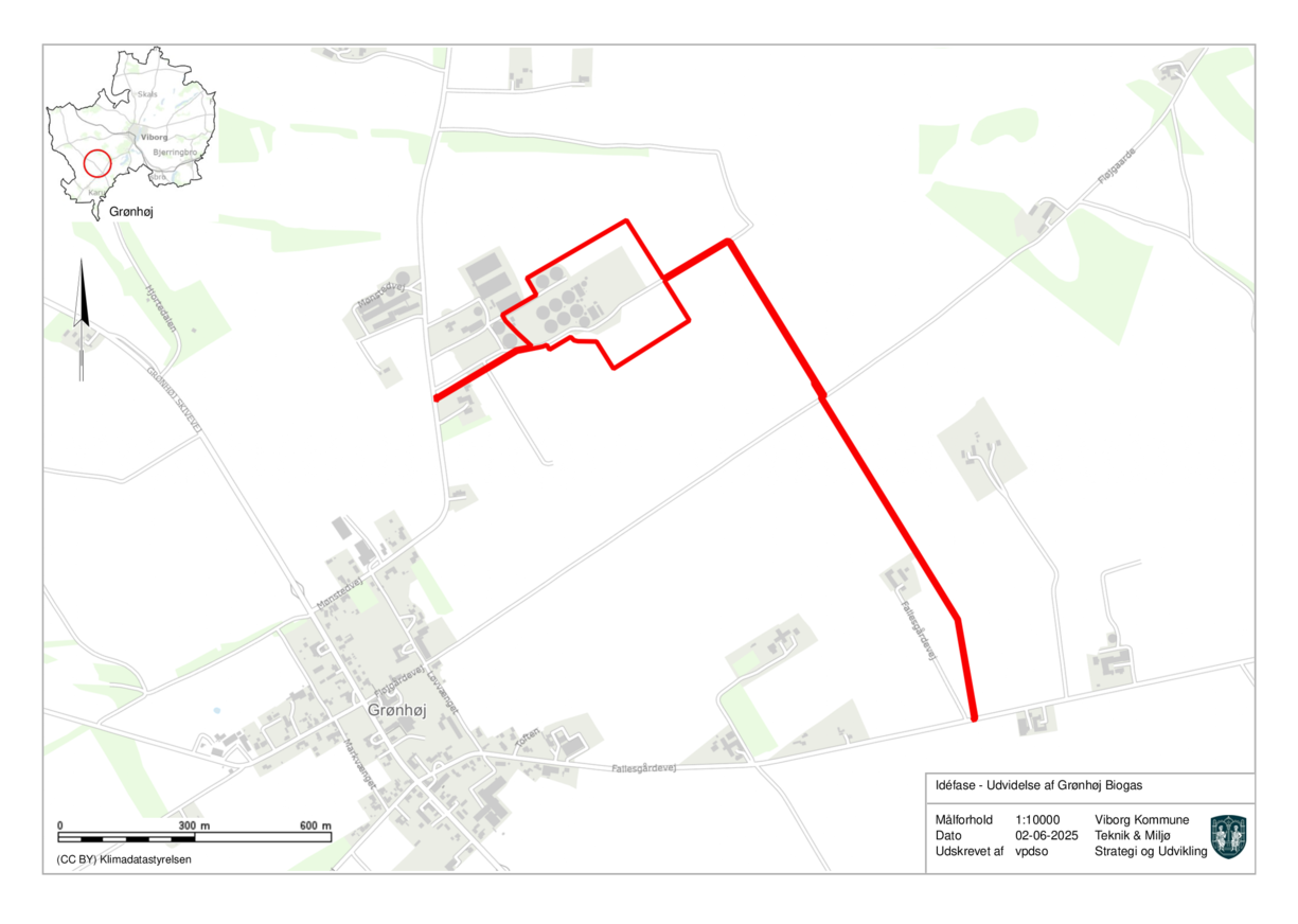 Kort over området - udvidelse af Grønhøj Biogas
