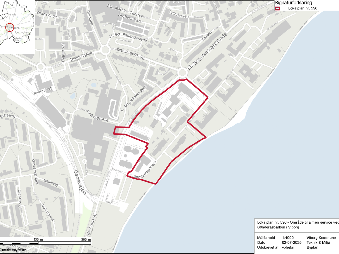 Kort over området ved Søndersøparken i Viborg
