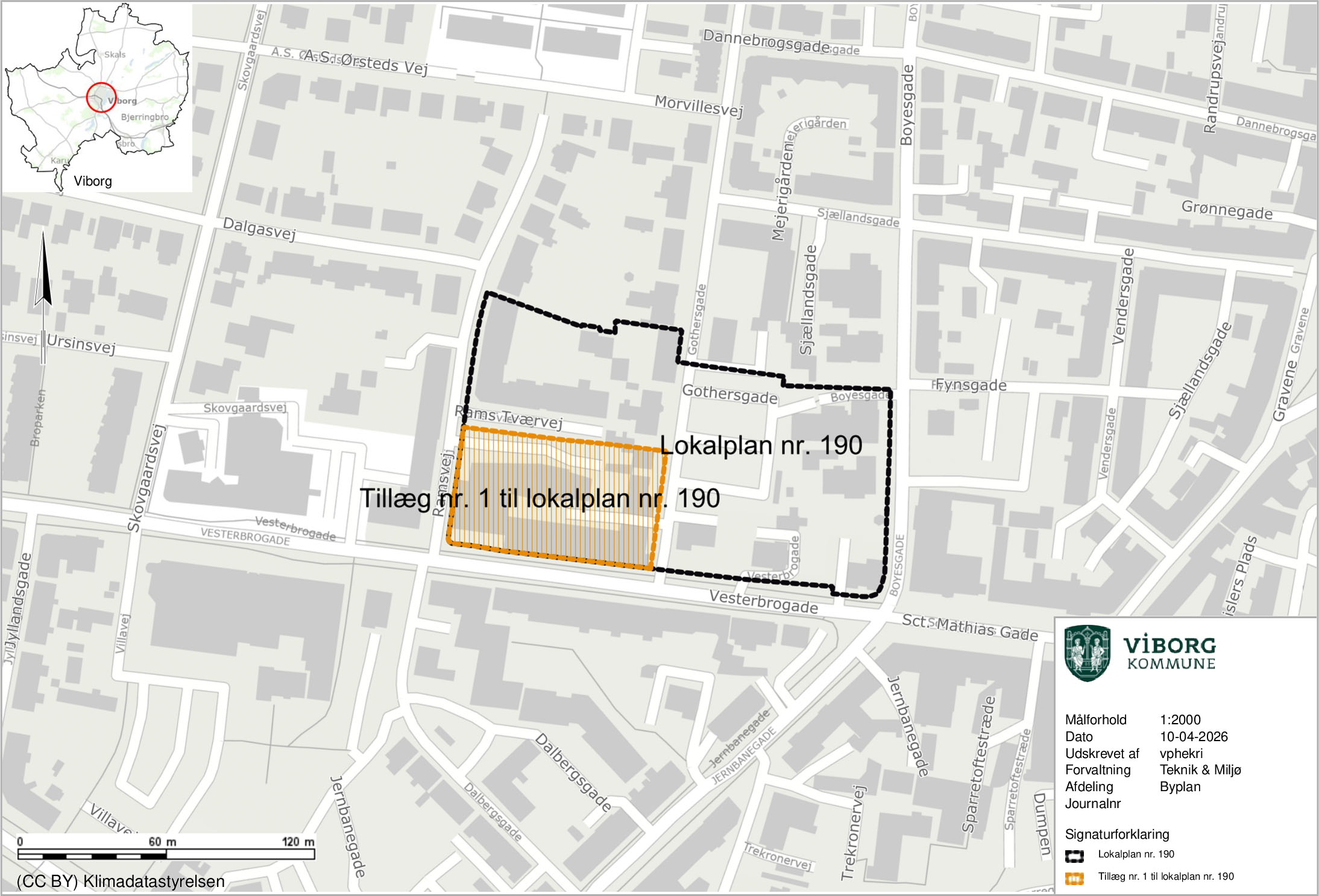 Kort over området ved Vesterbrogade og Gothersgade i Viborg