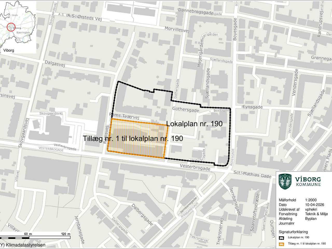 Kort over området ved Vesterbrogade og Gothersgade i Viborg