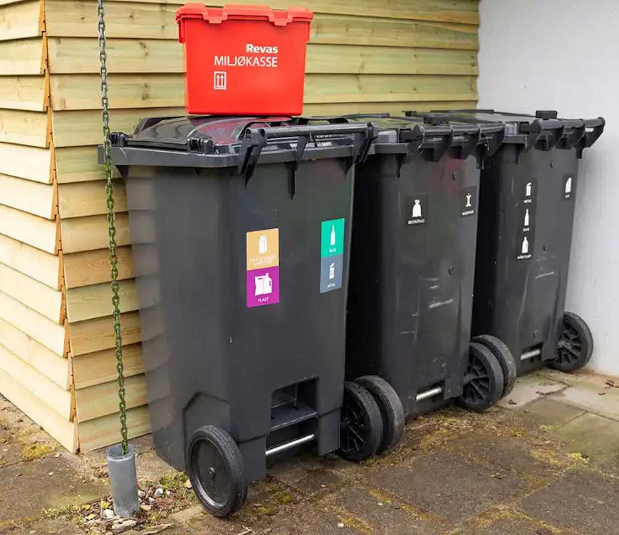 3 sorte husstands-affaldsspande på hjul