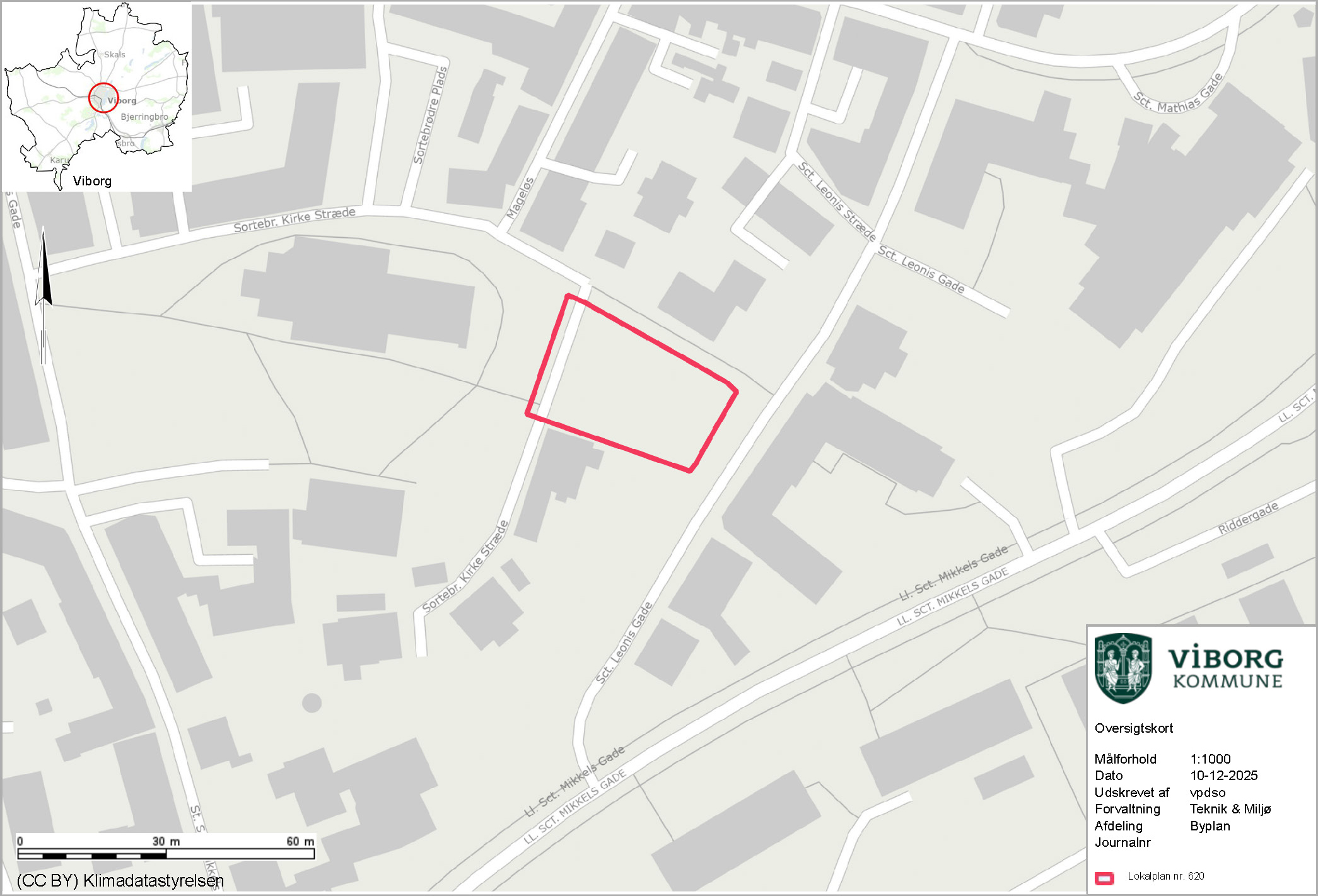 Kort over boligområde ved Sortebrødre Kirke Stræde