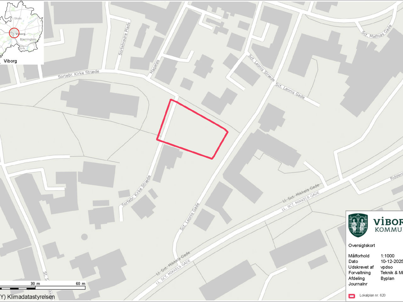 Kort over boligområde ved Sortebrødre Kirke Stræde