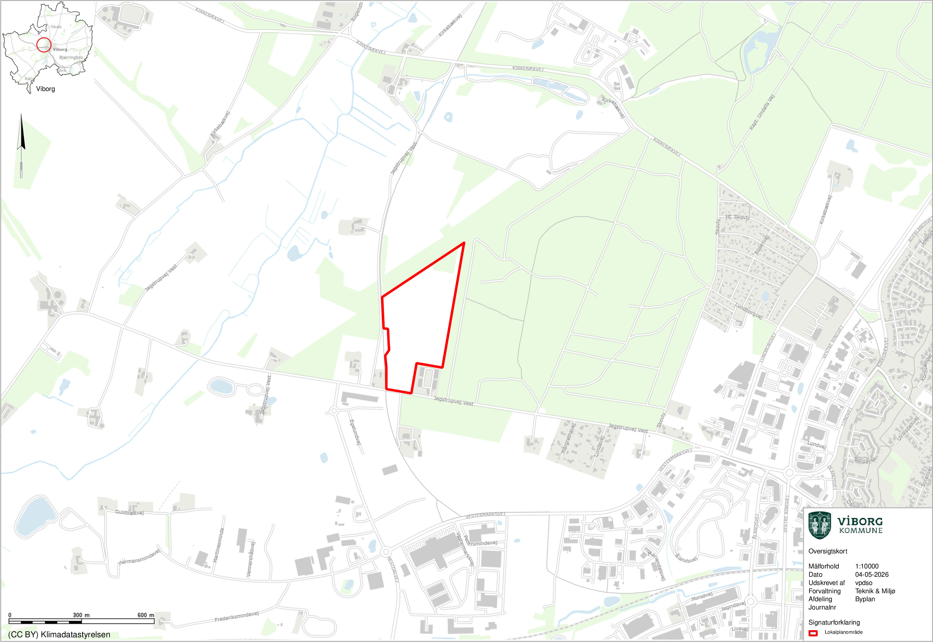 Oversigtskort over område til elitetræningsanlæg ved Jegstrupvej Vest i Viborg