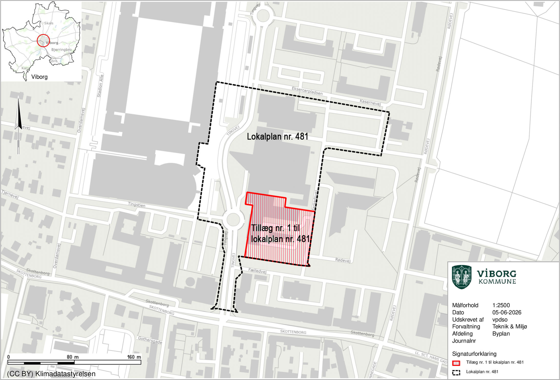 Kort over området ved Tingvej i Viborg