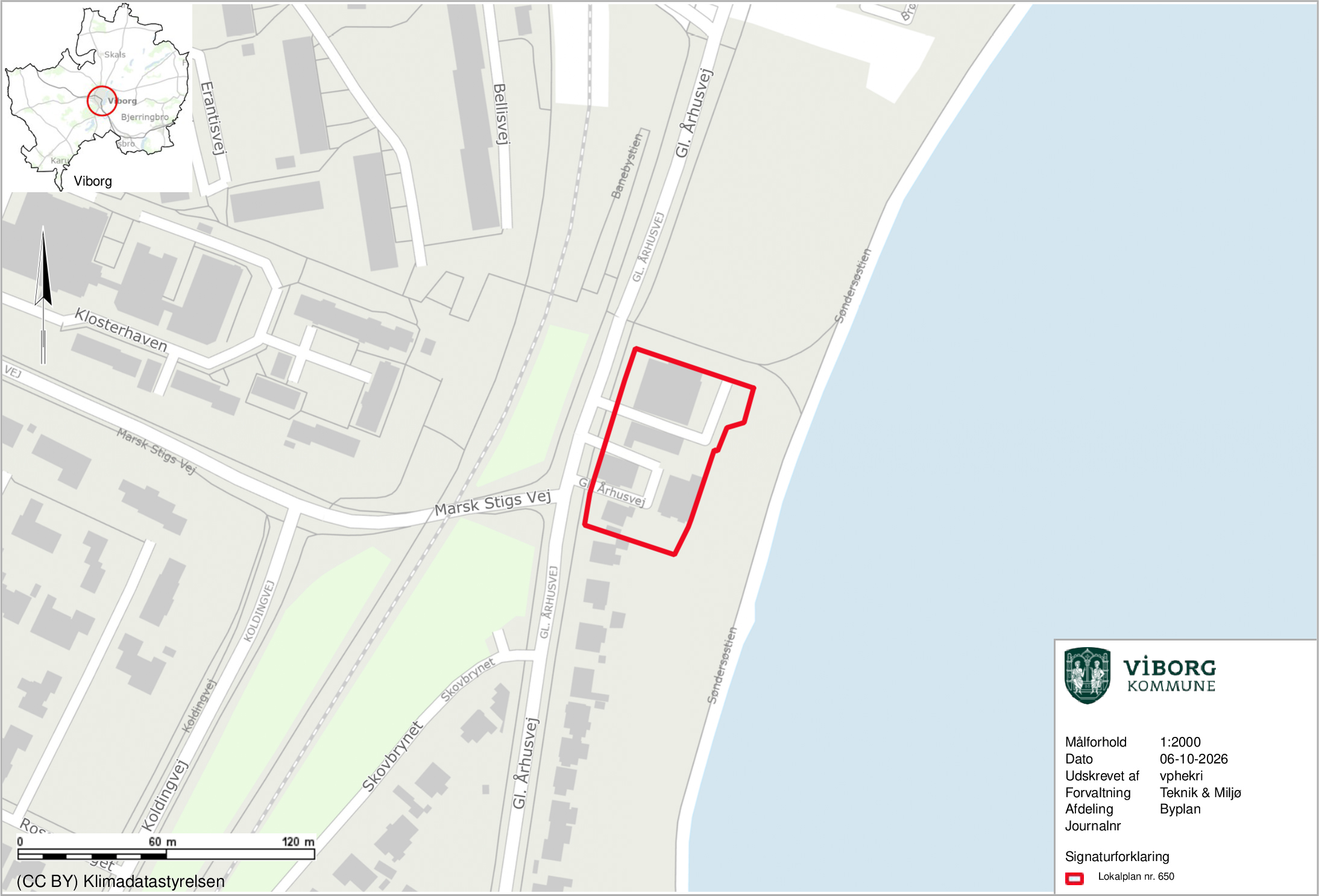 Kort over området ved Gl. Århusvej i Viborg