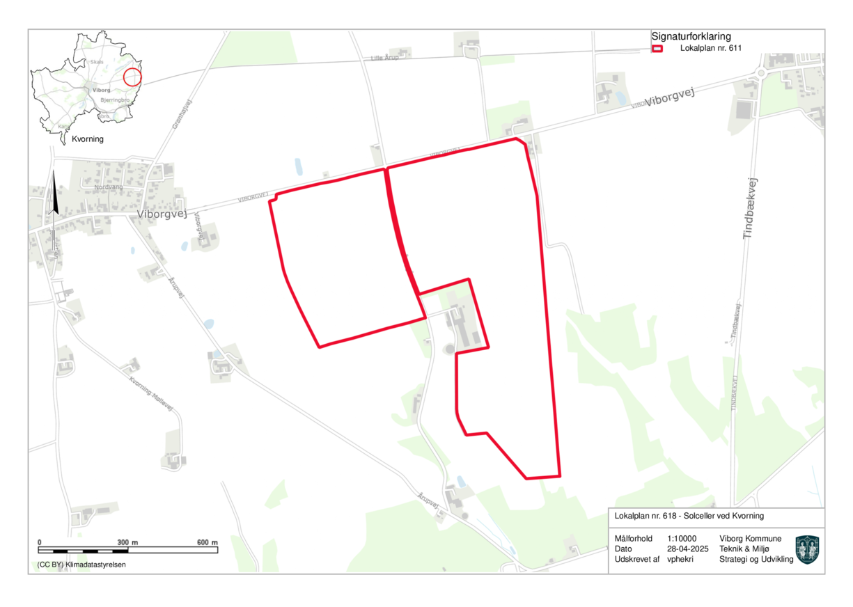 Kort over området for solceller ved Kvorning