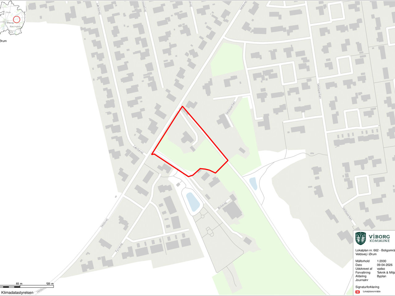 Kort over området ved Veldsvej i Ørum