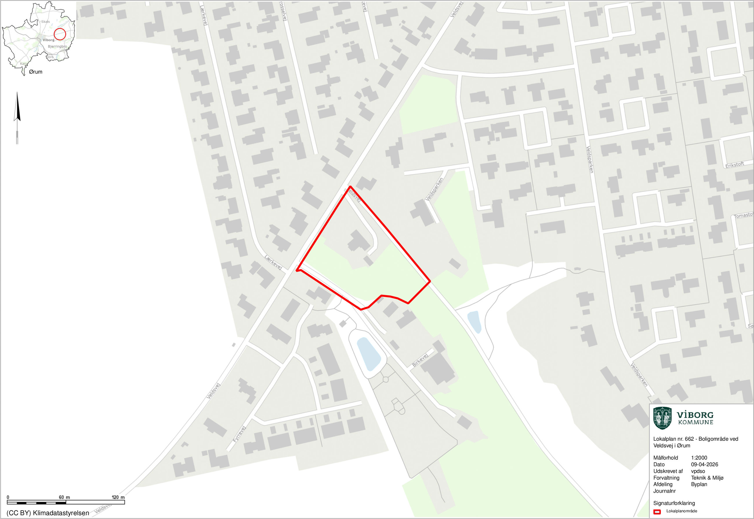 Kort over området ved Veldsvej i Ørum