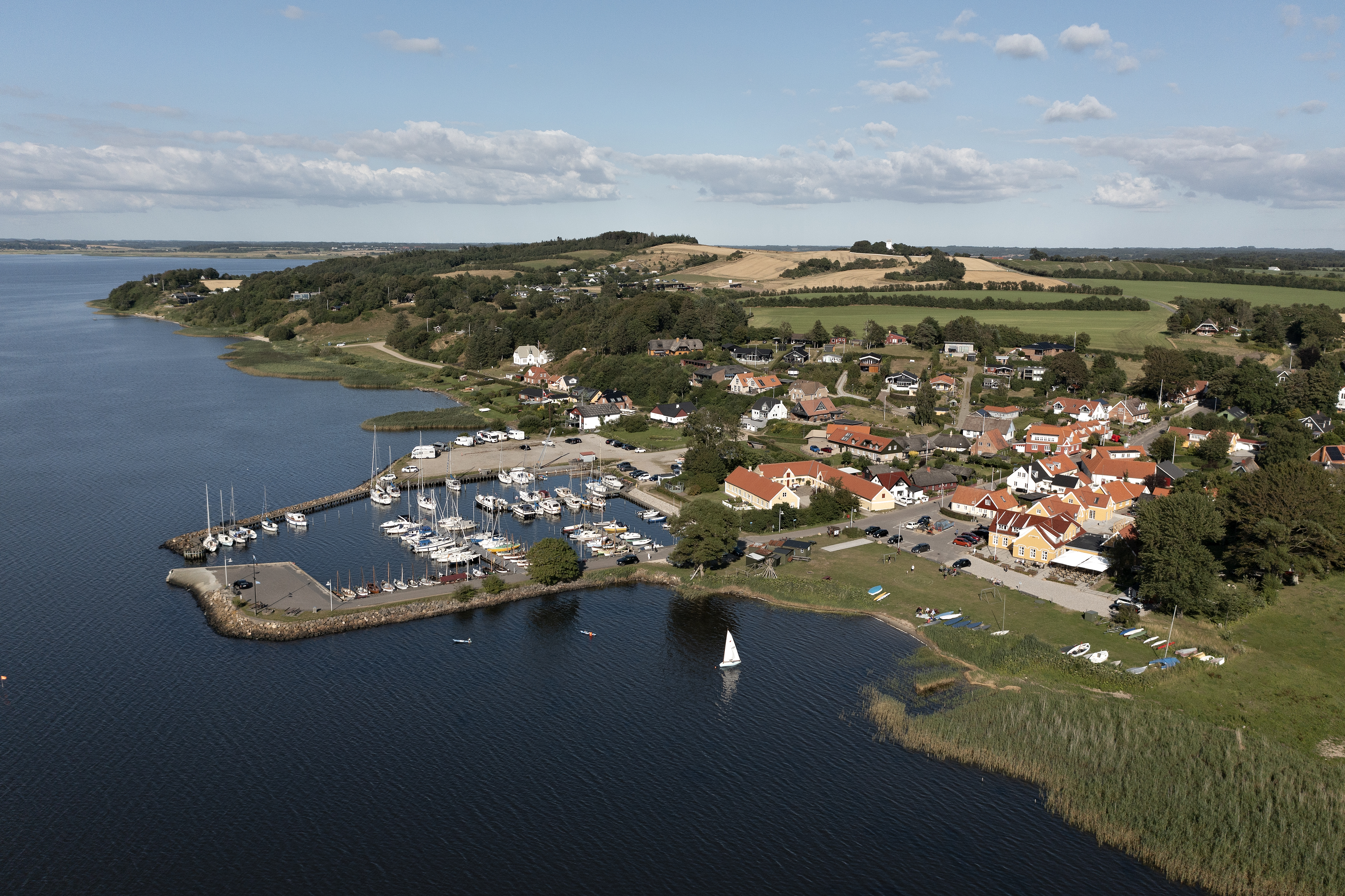 Udsigt over Hjarbæk havn og fjord