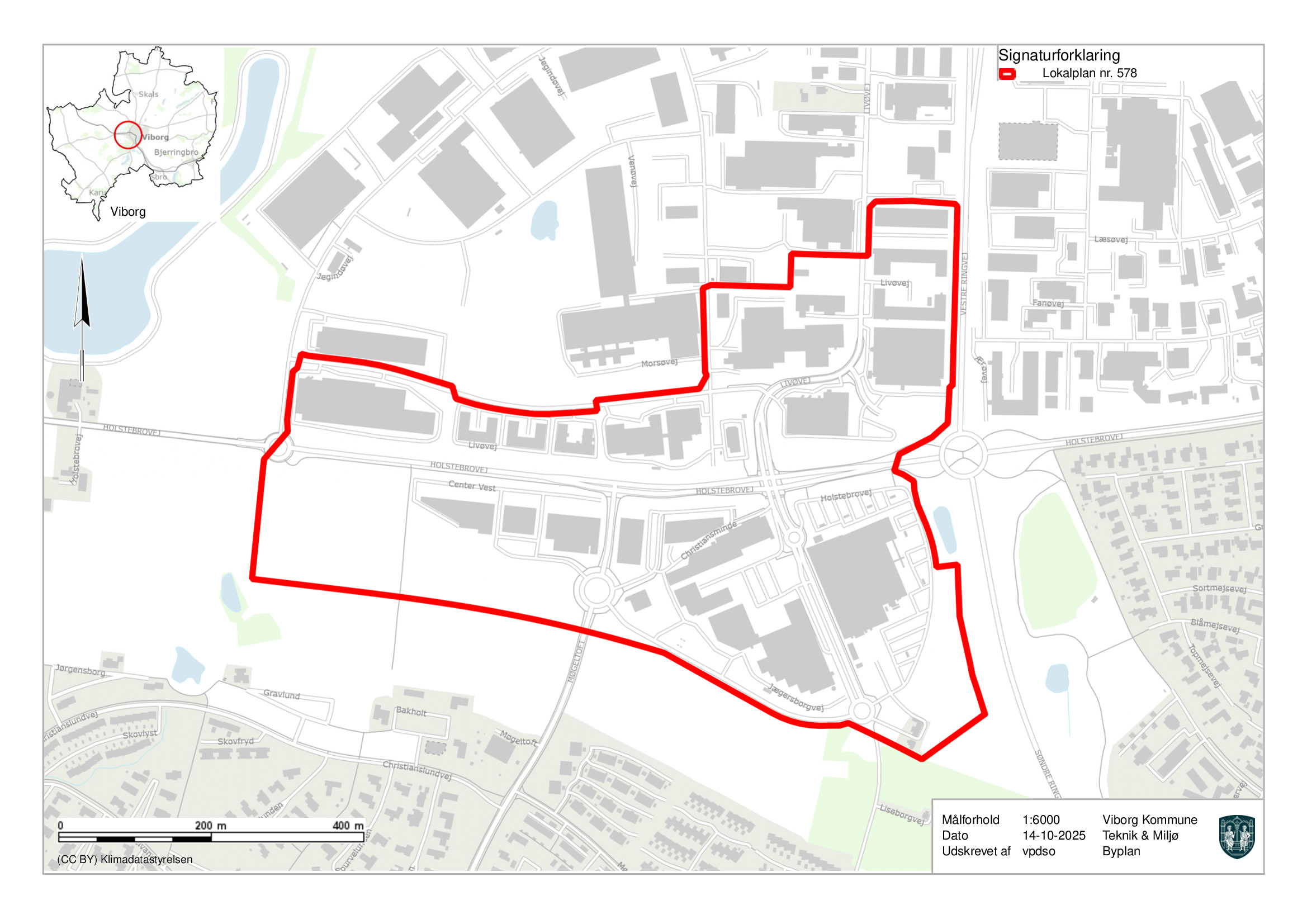 Oversigtskort over udvidelse af aflastningsområde ved Holstebrovej