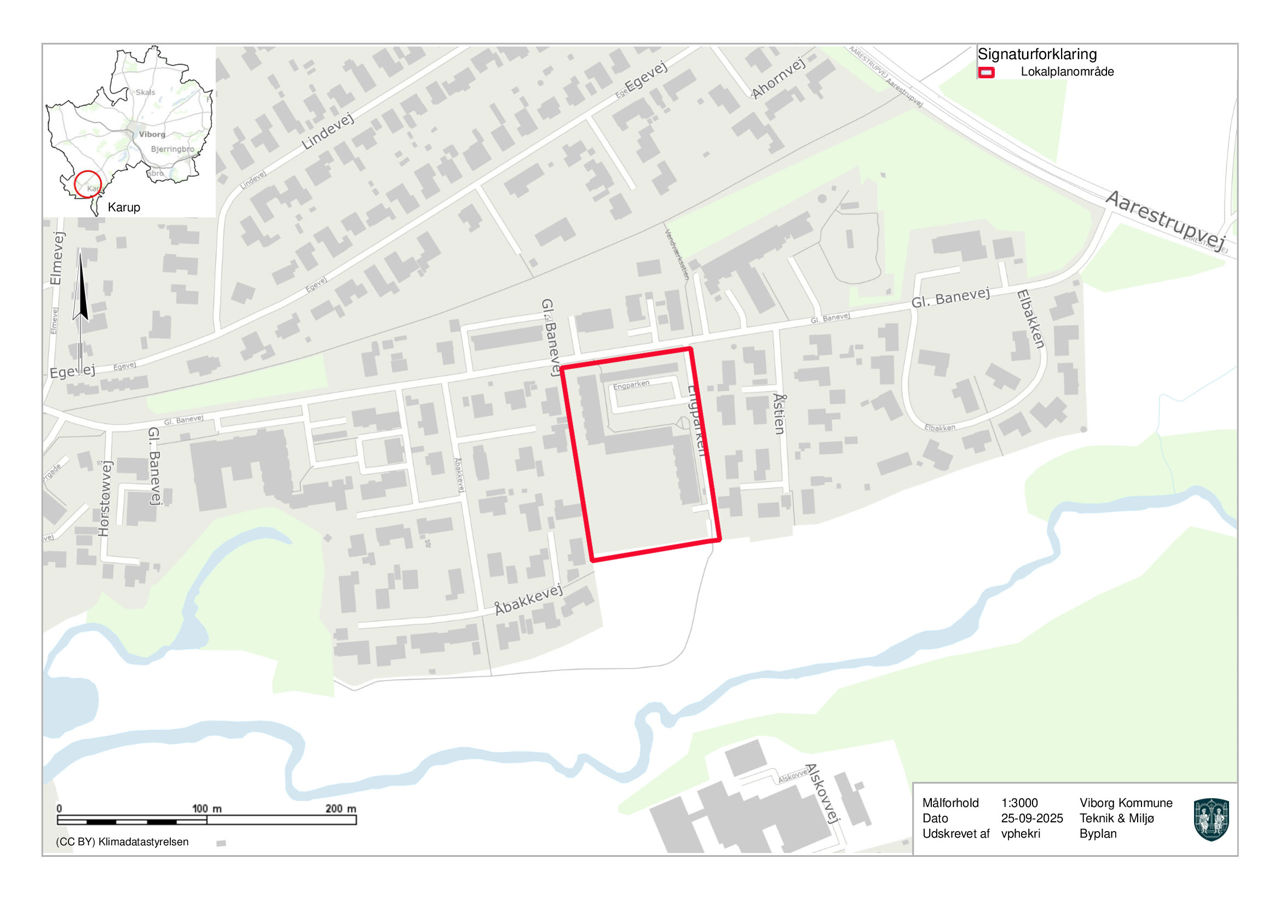 Kort over området ved Engparken i Karup