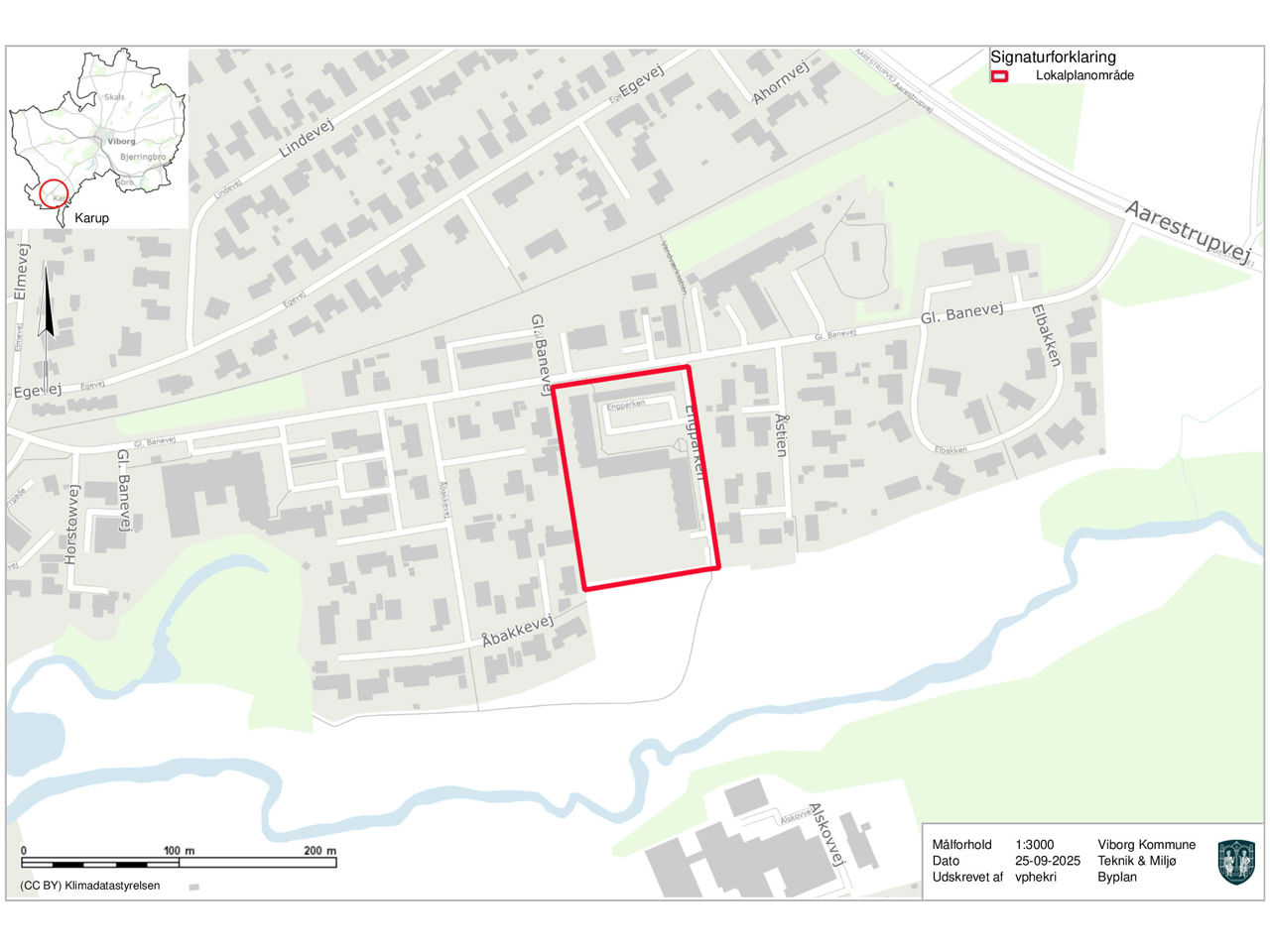 Kort over området ved Engparken i Karup