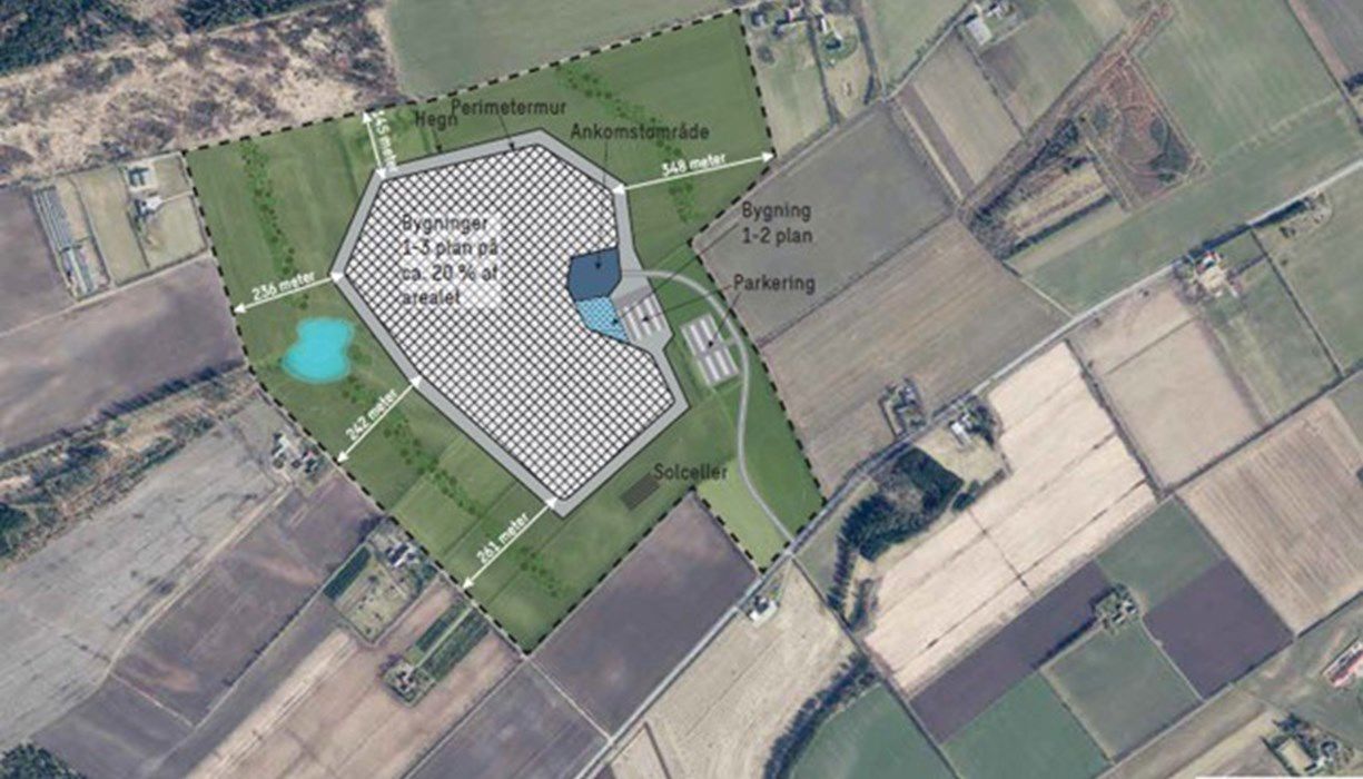 Luftfoto ved Viborgvej med skravering af området til fængslet