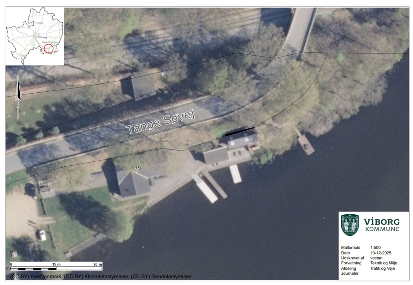 Kort over området ved Tange Søvej