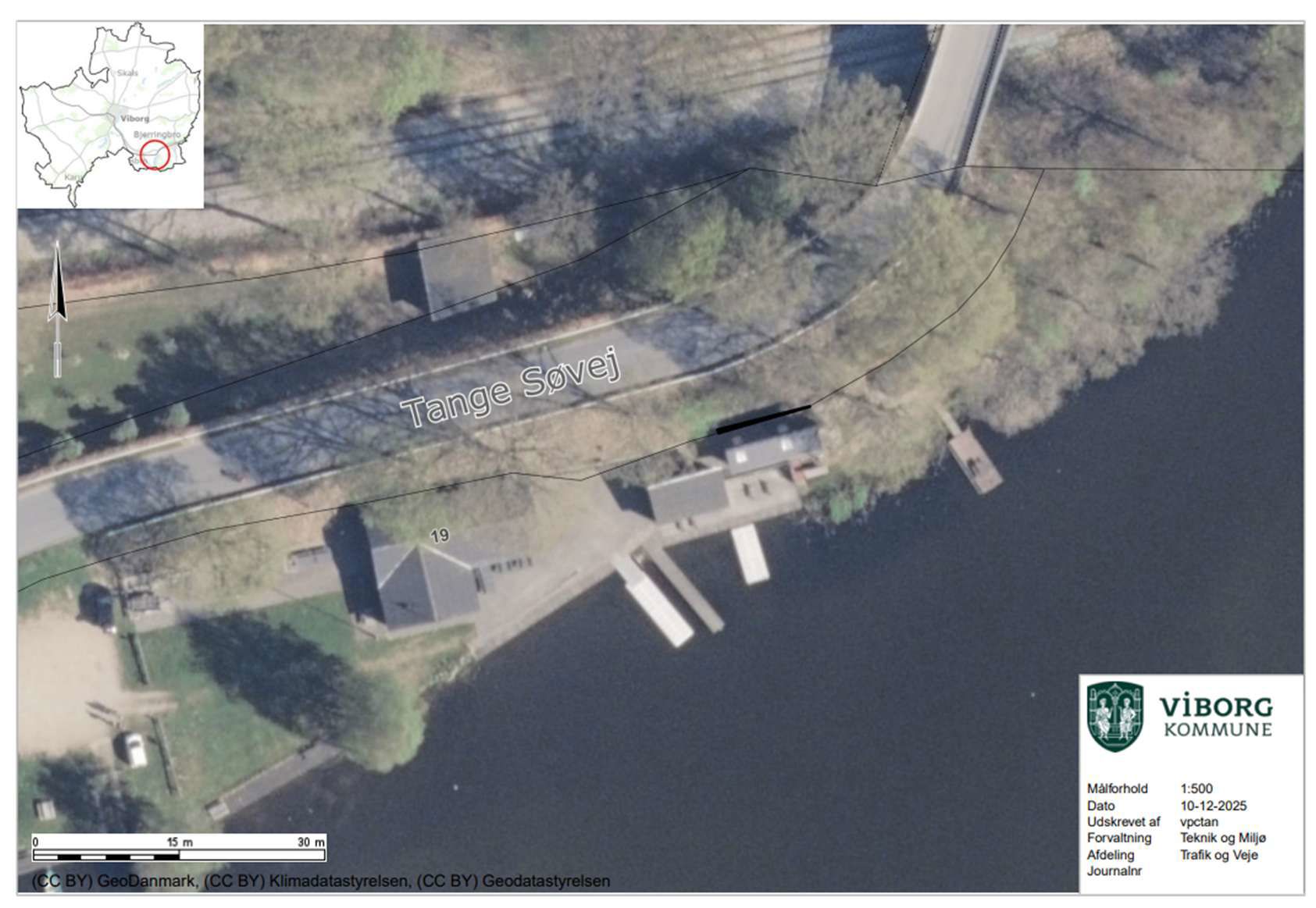 Kort over området ved Tange Søvej