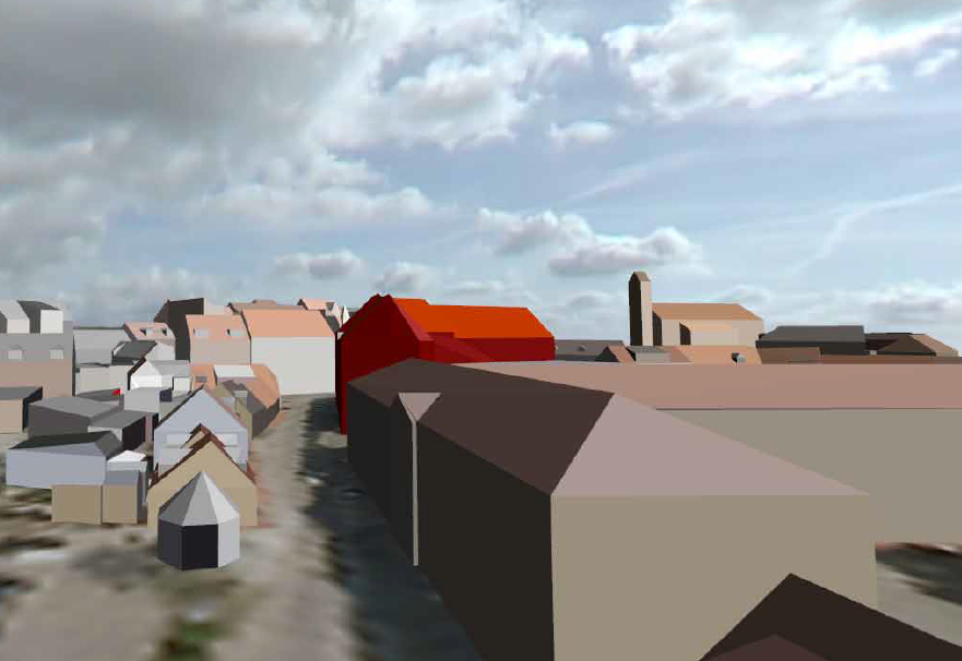 3D model af Viborg Midtby med Domkirken i baggrunden