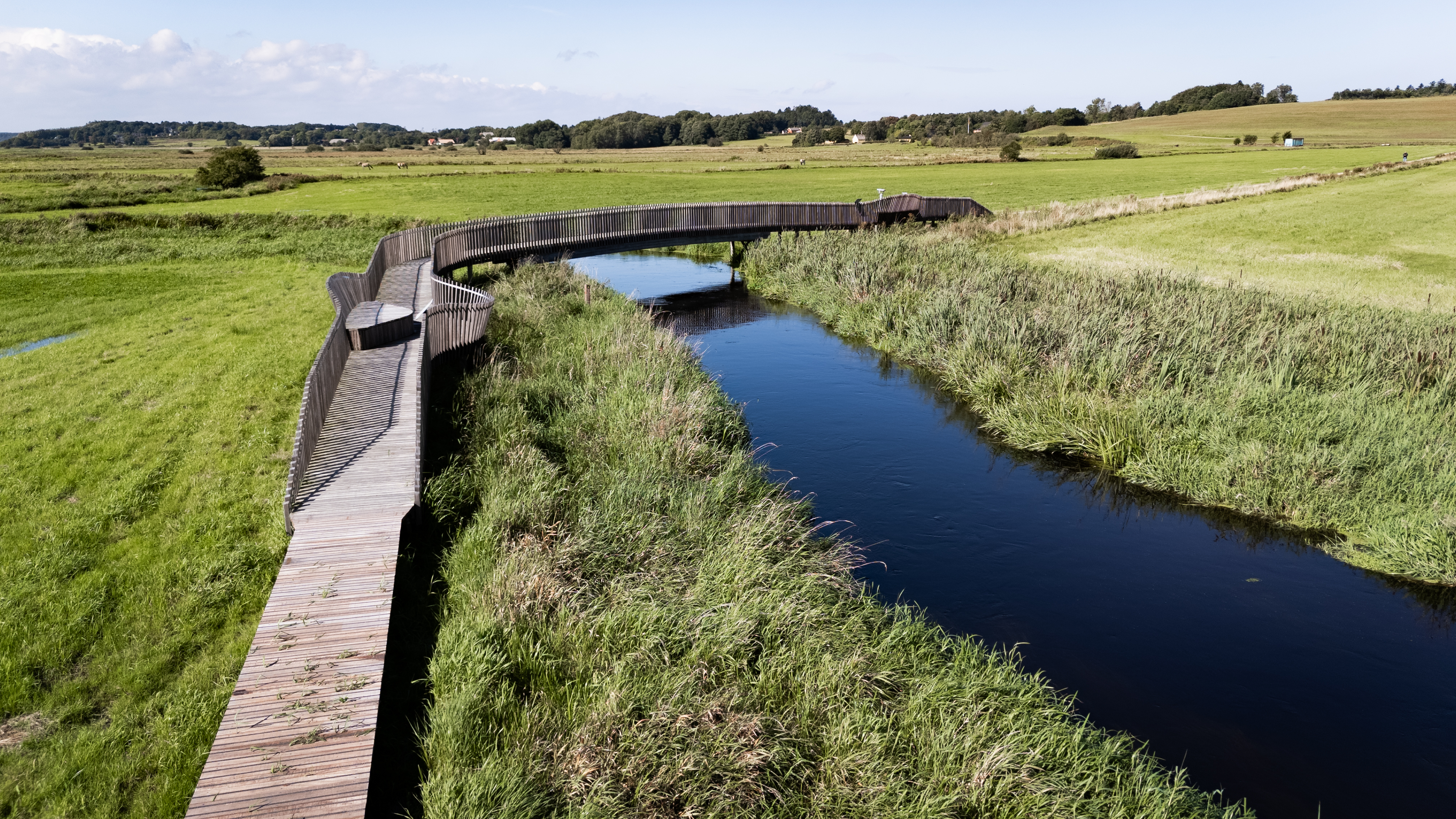 Luftfoto af broen og åen